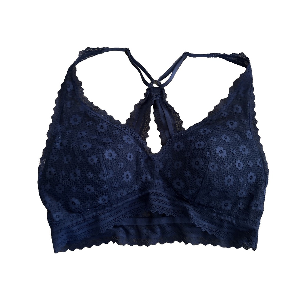 Victorias Secret Longline Bralette Women Medium Navy Blue Lace Wireless